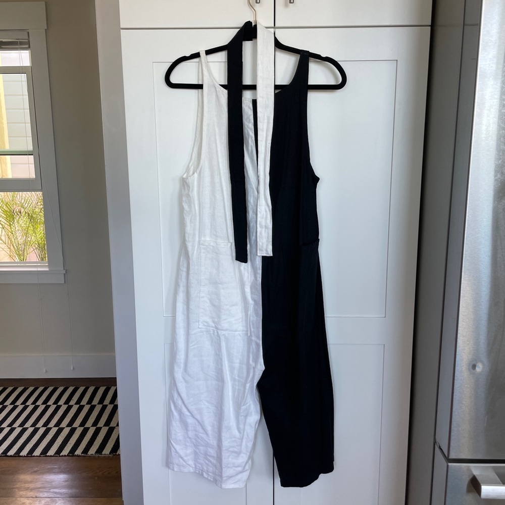 Black and White Linen Jumpsuit